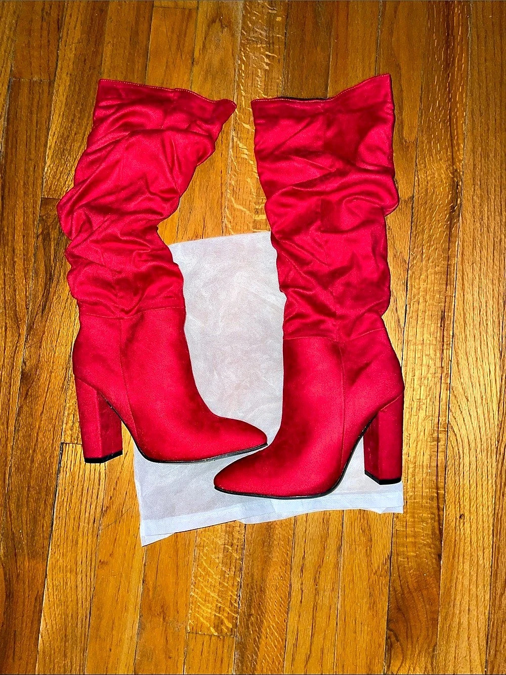 Red Knee Heeled Boots Like New